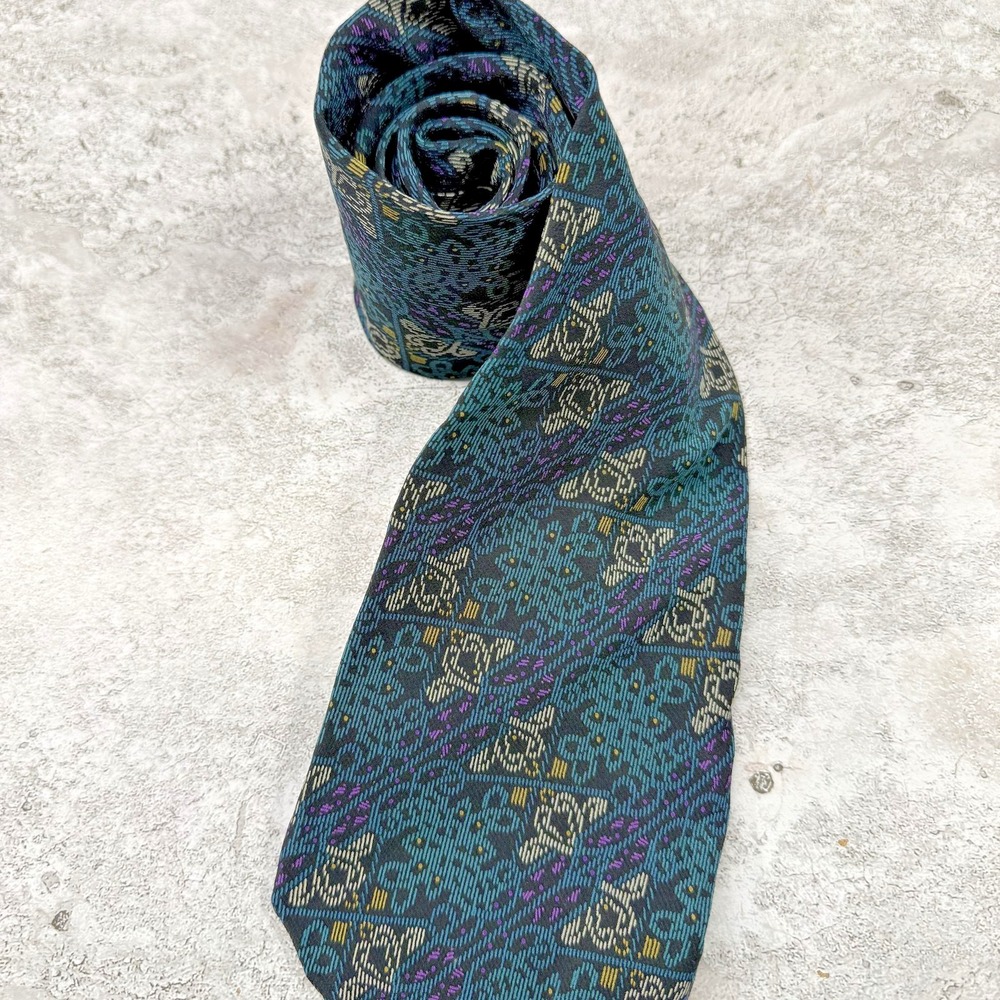 Vintage Christian Dior Silk Tie Mens One Size Blue Geometric Made‎ USA Necktie